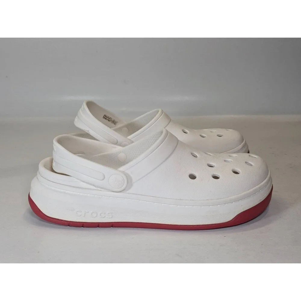 Crocs Crocband Men's Shoes Size 7 Women's 9 White‎ Red Slip On Clog 206122
